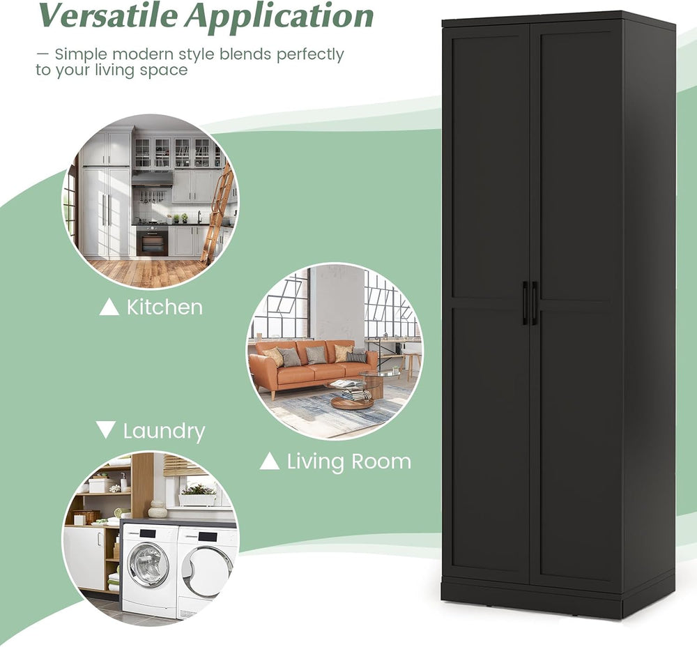 TANGZON Tall Kitchen Cupboard, 5-Tier Storage Cabinet with 2 Adjustable Shelv...