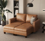 SITJOY 65" Faux Leather Modular Sectional Sofa with Storage, Mid Century Modern Sectional Couches for Living Room, Soft Padded Armrests, 4 Seat Couch Bed, Brown