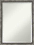 Amanti Art Grey Wall Mirror 26x20 Burnished Concrete Narrow Rectangle Bathroom Mirror for Wall Decor Living Room, Medium Modern Contemporary Wood Frame, Hangs Horizonally and Vertically, Bathroom