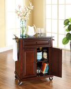 Crosley Furniture Compact Granite Top Small Rolling Cart with Shelves, Microwave Stand with Towel Rack, Mahogany