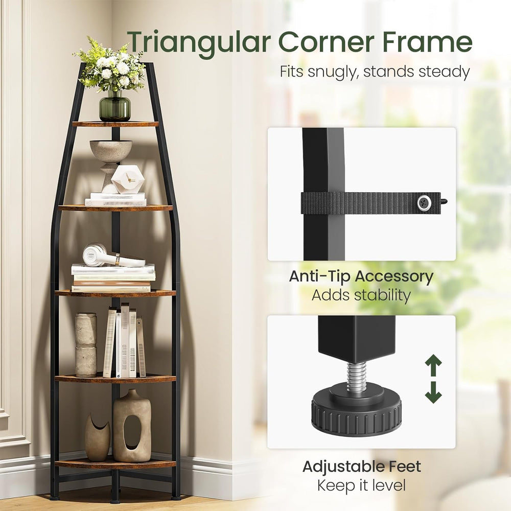 CHOEZON Corner Shelf with Lights, Corner Bookshelf with Metal Frame, 5-Tier T...