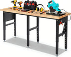 Work Bench 72 Inch Adjustable Height Workbench with Power Outlets & Extended Pegboard 5000 lbs Load Capacity Heavy Duty Work Table for Garage, Workshop, Home, Office
