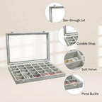 Stratalife Jewelry Organizer Jewelry Holder Storage Earring Organizer Box Tray with Lid Velvet Earring Display for Drawer 30 Grid Grey
