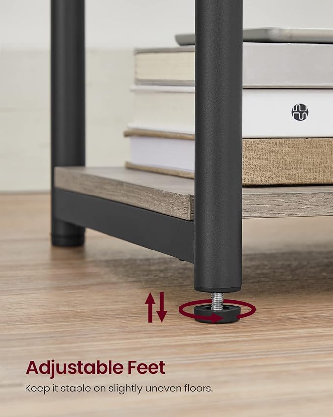 VASAGLE Side Table with Charging Station, 3-Tier End Table with USB Ports and Outlets, Nightstand for Living Room, Bedroom, 11.8 x 13.4 x 22.8 Inches, Plug-in Series, Greige and Black