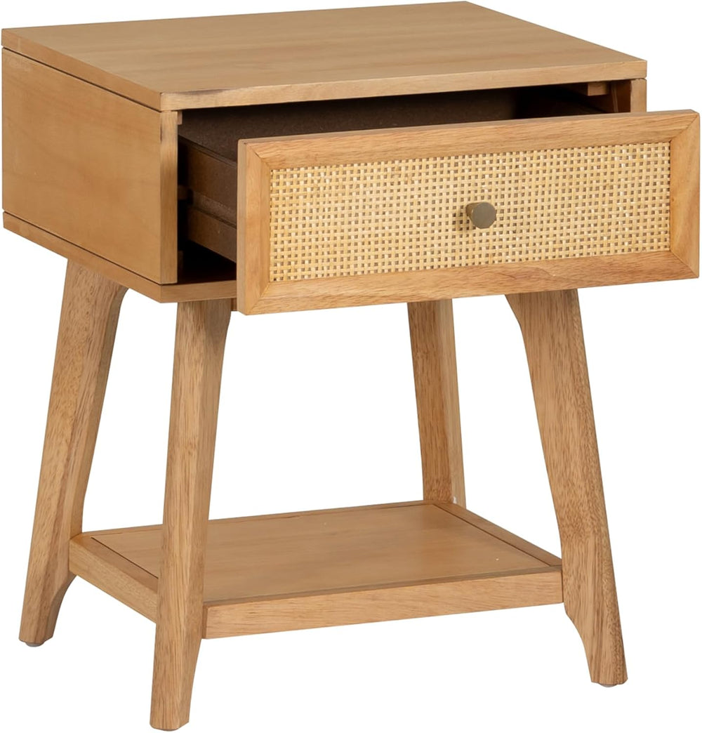 Powell Laurie Natural Wooden Side Accent Table with Cane Drawer Front