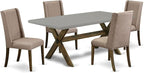 East West Furniture X797FL716-5 5 Piece Dining Table Set for 4 Includes a Rectangle Kitchen Table with X-Legs and 4 Dark Khaki Linen Fabric Parson Dining Chairs, 40x72 Inch, Multi-Color