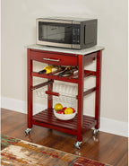 HomeStock Kitchen Island Cart with Granite Top - Rolling Kitchen Island Modern Kitchen Storage, Elegant Wooden Cart
