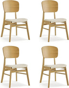 Wooden Dining Chairs Set of 4, Upholstered Modern Dining Room Chairs, Mid Century Oak Kitchen Chairs with Ergonomic Wood Backrest for Farmhouse, Restaurant, Café (Cream Fabric & Original Color)