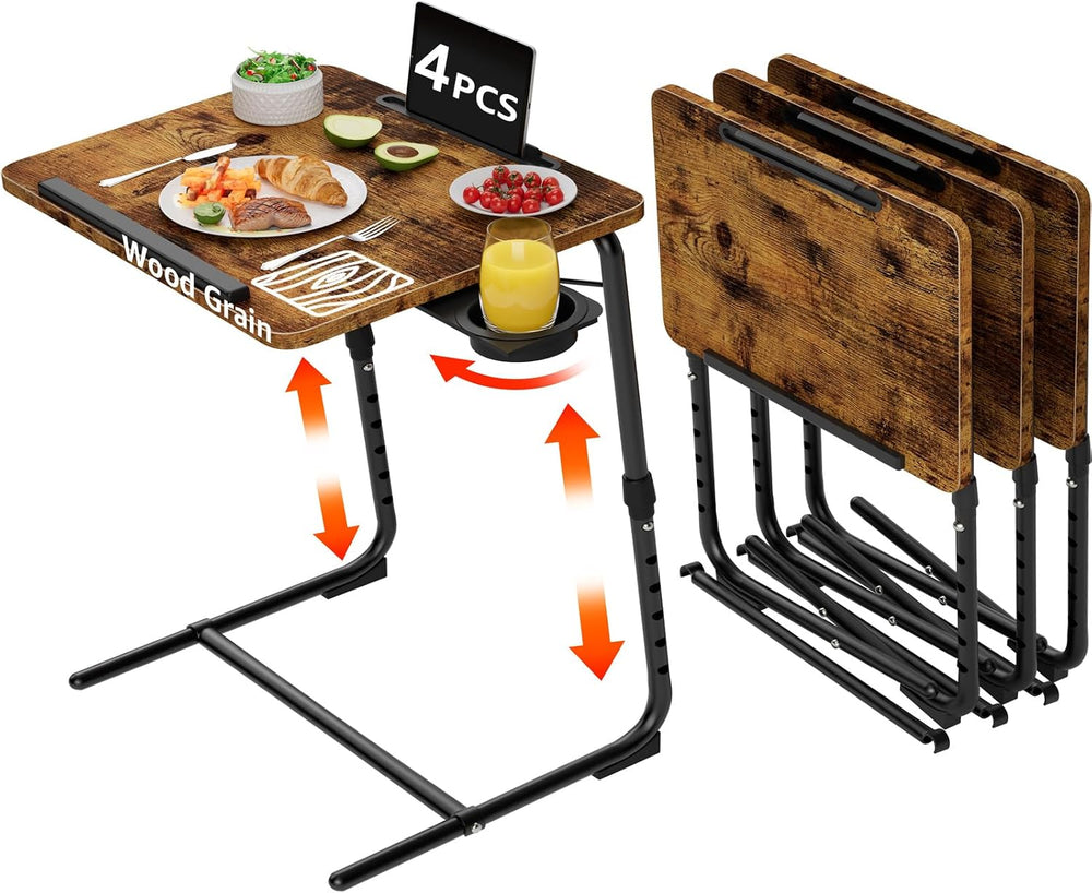 TV Trays Set of 4 - Folding TV Tray Adjustable Dinner Trays for Eating On Cou...