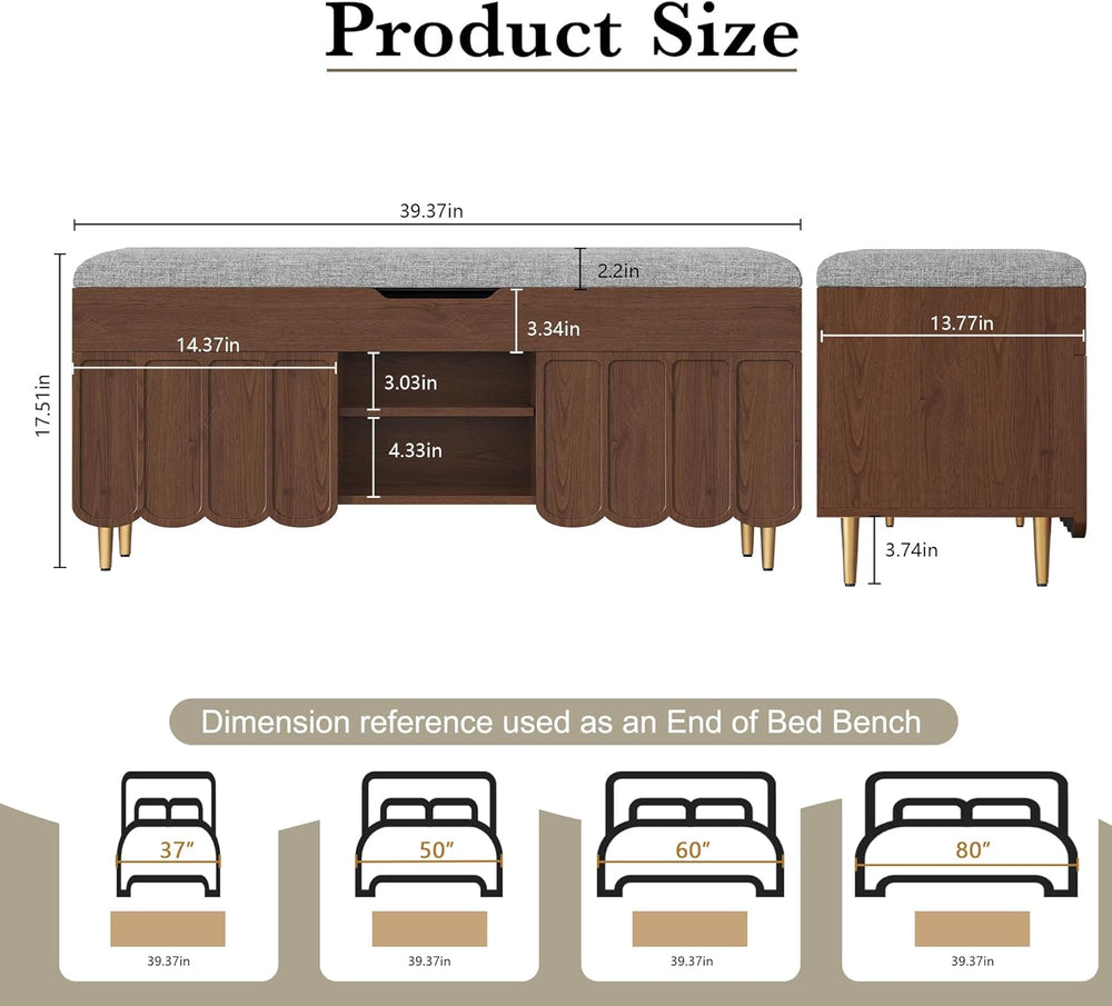 3More 40" Entryway Shoe Storage Bench,Upholstered Hidden Space Beneath S...