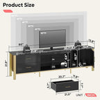 Bestier TV Stand for 75/80/85/90 Inch TVs, LED Gaming Entertainment Center, Modern TV Cabinet with Glass Shelves for Living Room, 2 Storage Drawers & Cabinets for Bedroom, Black Glossy
