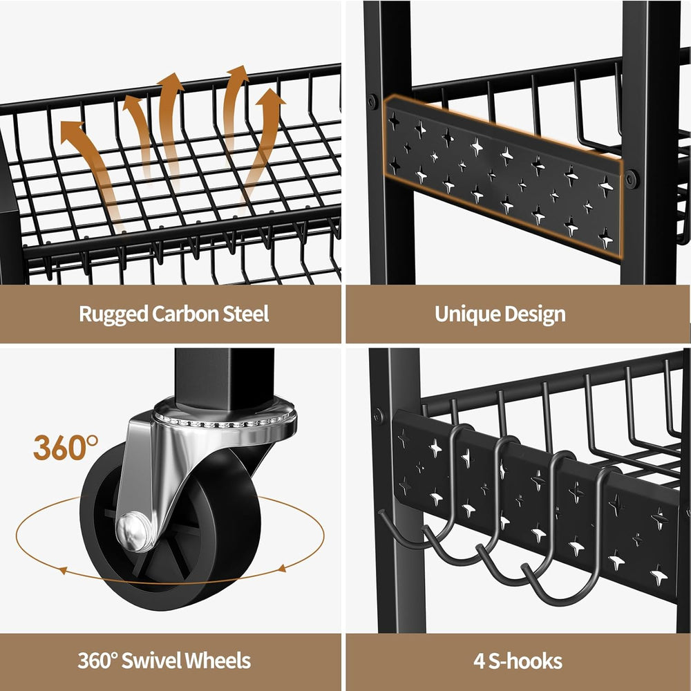 6 Tier Slim Storage Cart, Narrow Rolling Cart with Wheels, 10in(W) | Narrow M...