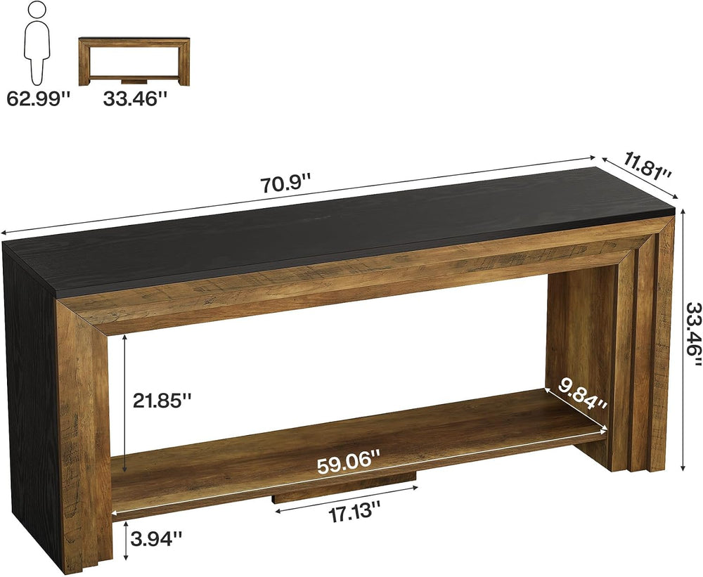 Tribesigns 70.9 Inch Long Console Table, Farmhouse 2-Tier Wooden Sofa Table w...