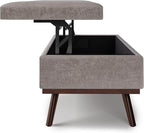 SIMPLIHOME Owen 42 inch Wide Mid Century Modern Rectangle Lift Top Large Coffee Table Storage Ottoman in Distressed Grey Vegan Faux Leather, Assembled, for the Living Room, Entryway and Family Room