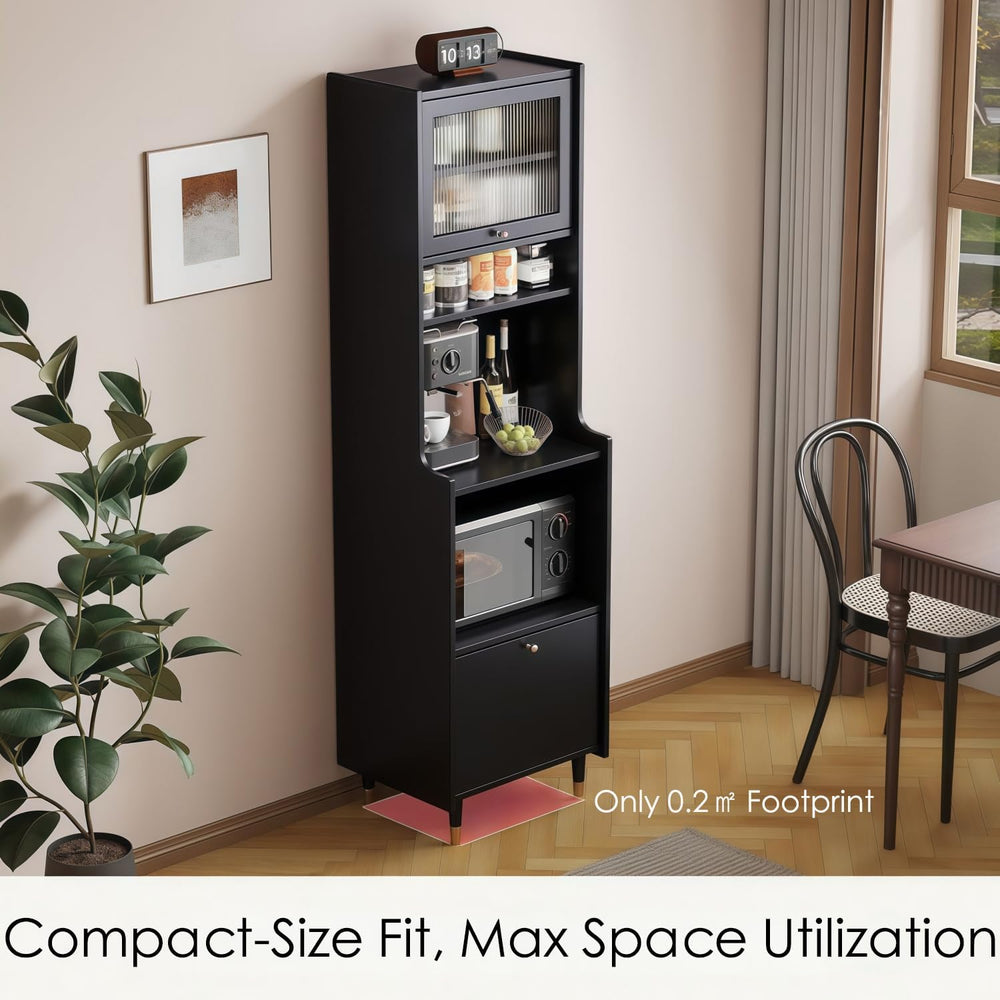 Kavie Solid Wood Kitchen Pantry Cabinet, Narrow Tall Sideboard with Acrylic D...