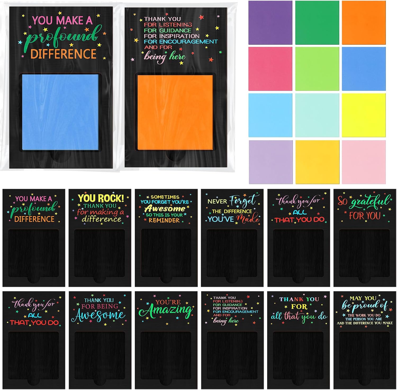 Motipuns 72 Pcs Teacher Appreciation Gifts Wooden Sticky Notes Holder Motivational Gifts for Coworkers Office Volunteer Thank You Gift Team Work Sticky Notes OPP Bags for Mother Nurse Staff Employee