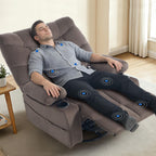 KCQ Overstuffed Swivel Rocker Recliner Chair with Massage and Heat, Fabric Heated Reclining Chairs Manual Recliner with Cup Holder, Nursery Rocking Recliner Glider Chair, Brown