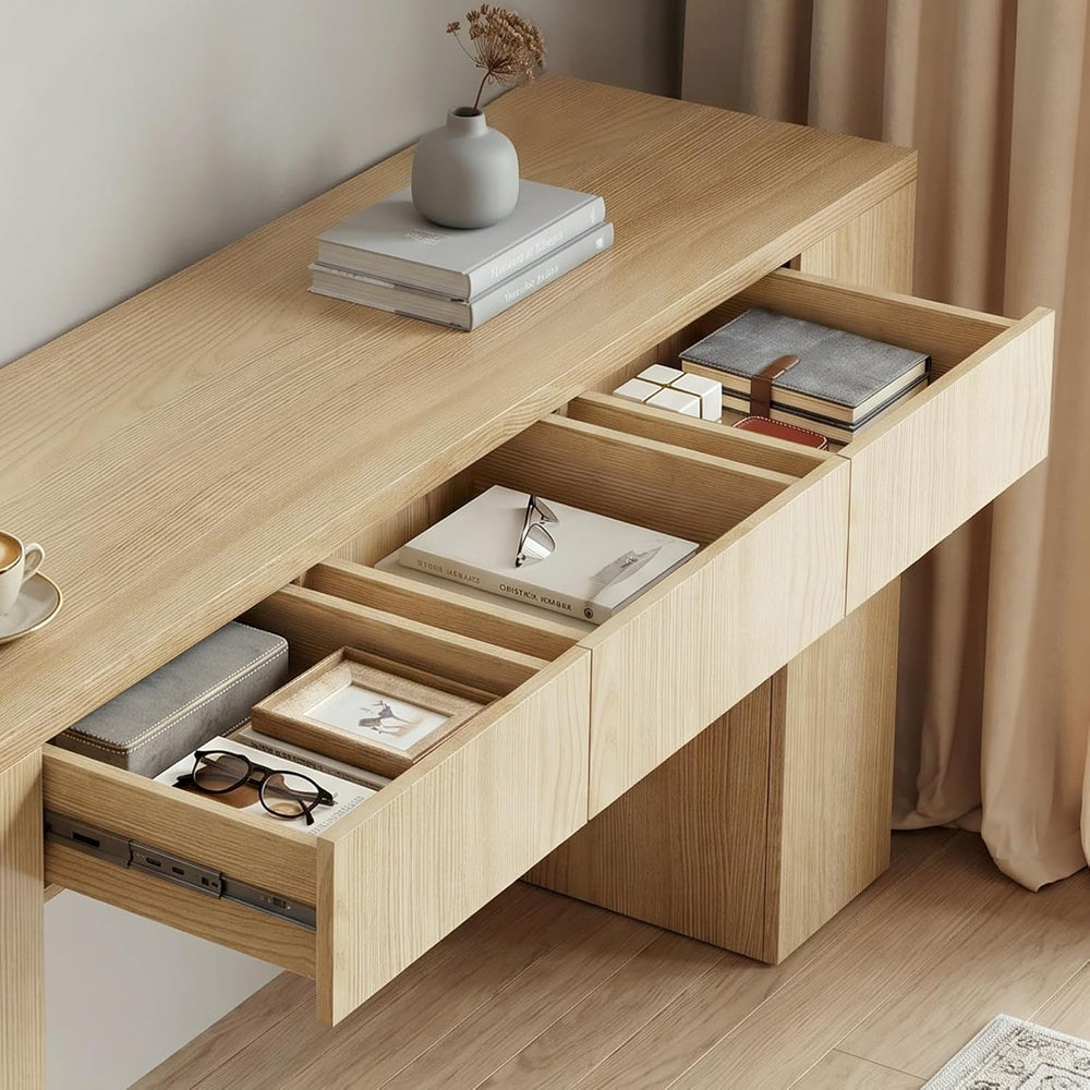 Entryway Table with 3 Drawers & Charging Station, 63" Console Table ...