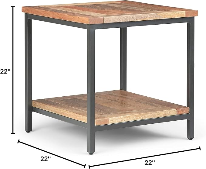 SIMPLIHOME Skyler SOLID MANGO WOOD and Metal 22 inch Wide Square Industrial E...