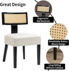 Rattan Dining Chairs Set of 4, Mid-Century Modern Fabric Upholstered Dining Room Chairs with Black Hardwood Frame, Curved Backrest Kitchen Chair Armless Accent Chairs for Dining Room (Cream)