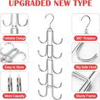 Collapsible Tie Rack Belt Organizer for Closet, Upgraded Dual-Use Belt Tie Hanger with 10 Large Hooks, Storage Up to 80 Items, Rotatable Space Saving Hanger for Closet Organizers and Storage
