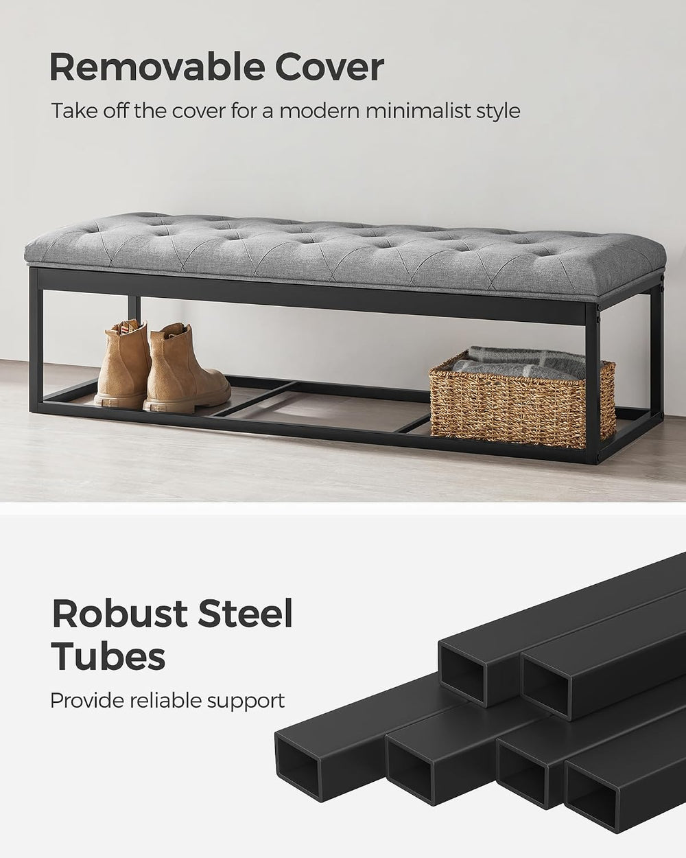 SONGMICS Storage Ottoman Bench, Foot Rest with Legs, Load up to 661.4 lb | En...