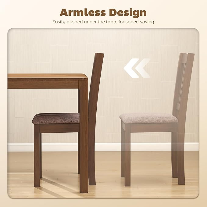 HOMCOM Dining Chairs Set of 2, Solid Wood Kitchen Chairs, Mid Century Modern Linen Fabric Upholstered for Dining Room, Living Room, Walnut Frame and Taupe Upholstery