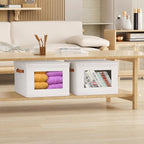 Univivi Storage Boxes with Lids Fabric Foldable Storage Bin for Clothes, [3-Pack] Closet Organizer Containers boxes with Handles for Home, Bedroom, Closet Storage (Beige,17” x 12” x 12")