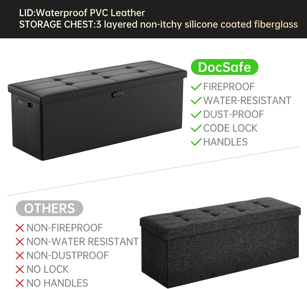 DocSafe Storage Ottoman Bench,Fireproof＆Waterproof Folding Bench with Lock(15...