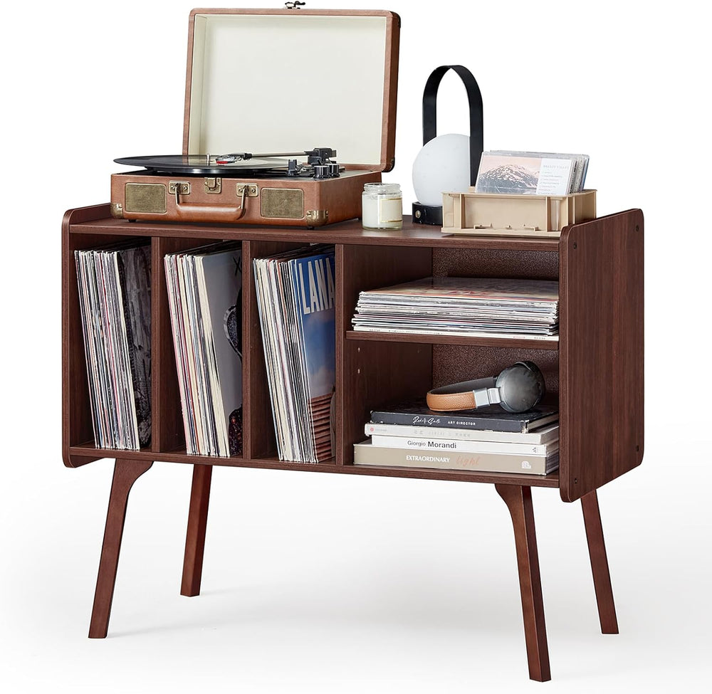 Lerliuo Record Player Stand with 4 Cabinet Holds Up to 220 Albums,Walnut | La...