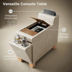 SITJOY 132" Faux Leather Modular Sectional Sofa with Storage, Mid Century Modern Sectional Couches for Living Room, 6 Seat U Shaped Couch with Chaise and Console Table, Hidden Cupholders, Greige