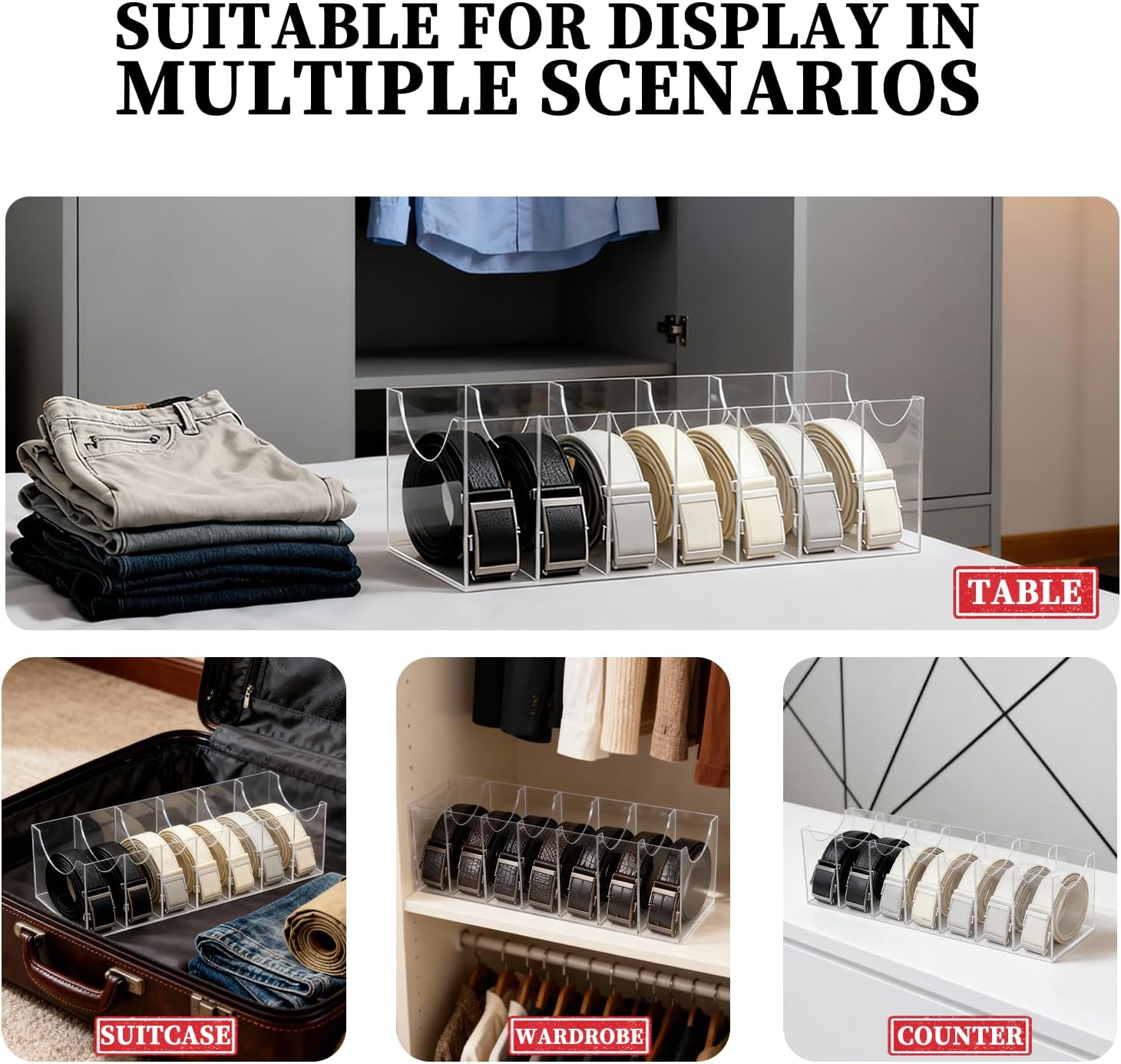 Belt Storage Rack 7-Grid Acrylic Transparent Belt Box for Men's and Women's Home use Transparent Wardrobe tie and Bow Display Cabinet with Storage Container for Drawers and wardrobes