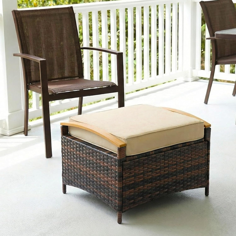 VINGLI 2 Pieces Rattan Ottoman with Storage, Wicker Patio Furniture w/Removab...