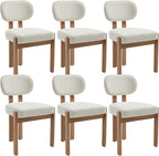 Wooden Dining Chairs Set of 6, Mid Century Modern Chenile Upholstered Dining Room Chair Kitchen Chairs with Solid Wood Legs, Farmhouse Dinner Chair for Kitchen Restaurant Living Room, Beige