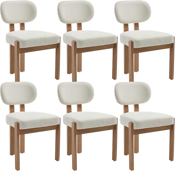 Wooden Dining Chairs Set of 6, Mid Century Modern Chenile Upholstered Dining Room Chair Kitchen Chairs with Solid Wood Legs, Farmhouse Dinner Chair for Kitchen Restaurant Living Room, Beige