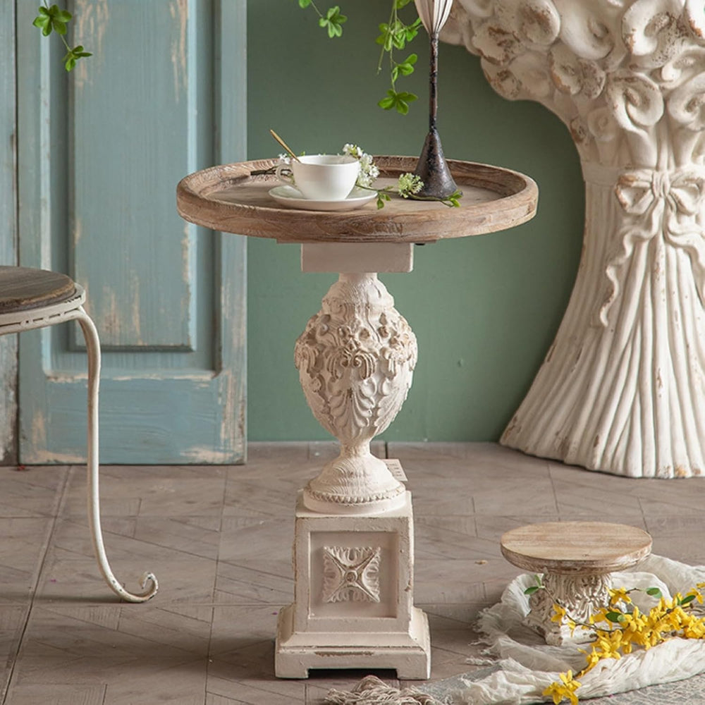 Vintage Round Side End Table, Wood Center Table, Vintage Hand Carved Side Tab...