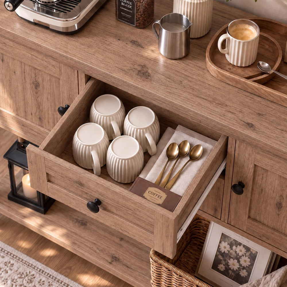 Unikito Farmhouse Console Table, Entryway Table with Drawers & Cabinets