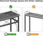 VECELO 39.4In Narrow Sofa/Console Table with Charging Station & Power Outlet and USB Ports, for Entryway, Living Room, Office, Industrial, Metal Frame, Grey