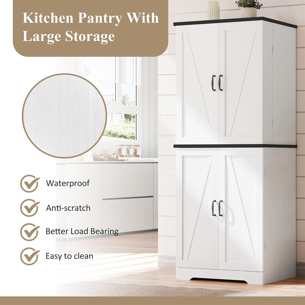 Vongrasig Kitchen Pantry Storage Cabinet with Barn Doors, Drawer and Adjustab...