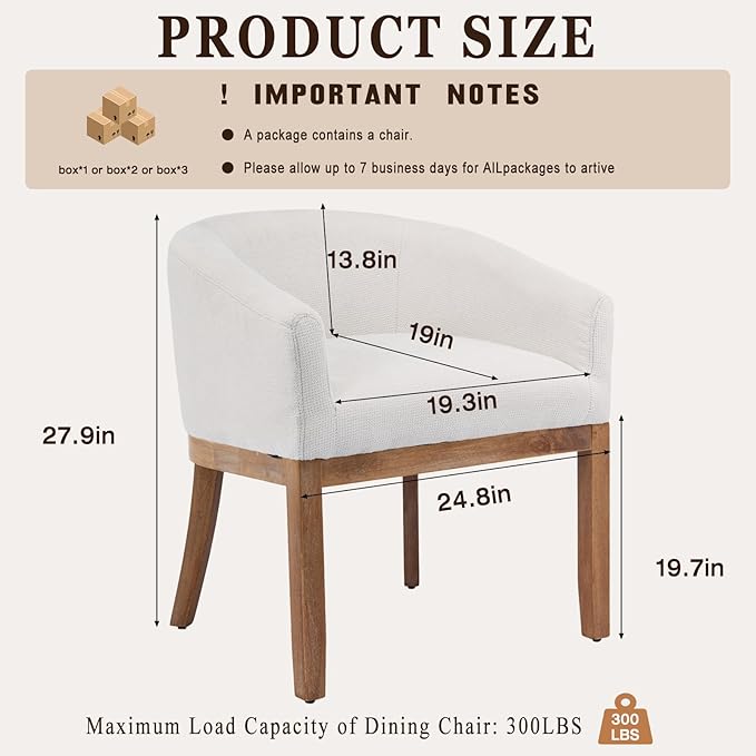 SoarFlash Mid Century Modern Upholstered Barrel Dining Chairs Set of 4, Farmhouse Linen Kitchen and Dining Room Chairs, with Natural Hardwood Frame (Beige)