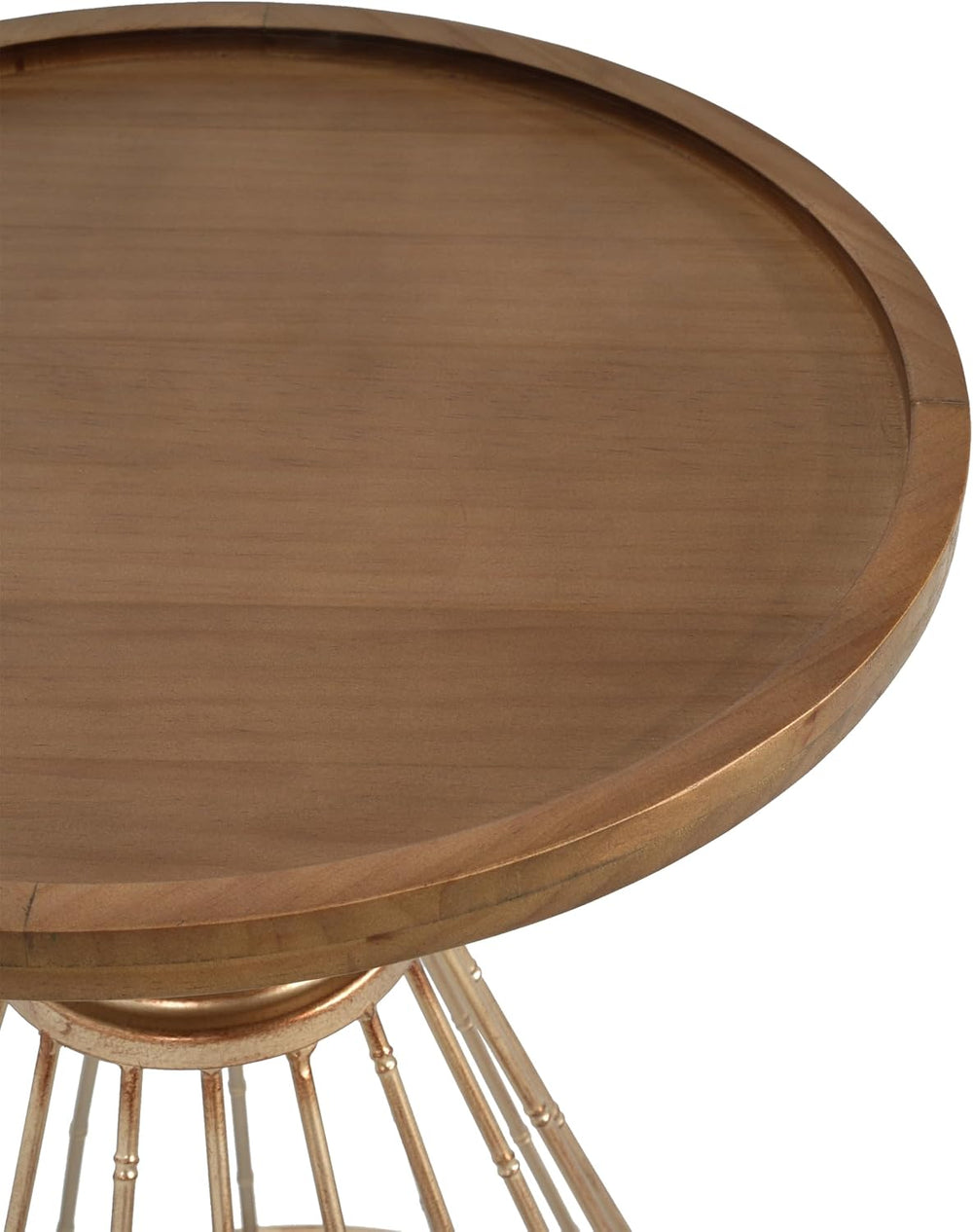 Vintage-Inspired Pine Side Table with Cut-Out Edge, Antique Gold & Natura...