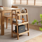 3-Tier Ladder Shelf, Solid Wood Ladder Bookshelf, Mid-Century Modern Leaning Shelves, Oak Wooden Floor Bookcase w/Storage Rack, End Side Table for Living Room Kitchen Bedroom, Natural