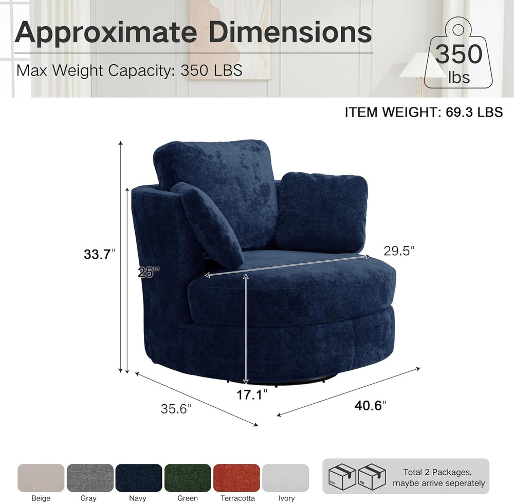 40.6''W Swivel Accent Barrel Chair, Chenille Upholstered Round Single...