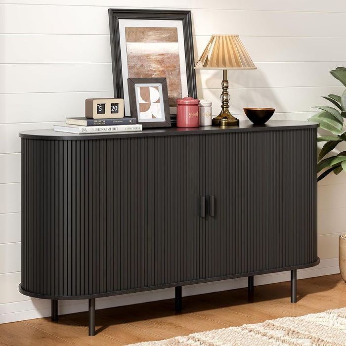 55" Sideboard Buffet Cabinet, Sliding Door/Adjustable Shelf, Black