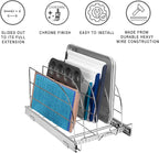 HOLDN’ STORAGE Pull Out Organizer for Bakeware, Cutting Board and Trays, Adjustable Dividers - Heavy Duty, Lifetime Limited Warranty - For Narrow Cabinet Spaces, 12.5”W x 21”D x 11”H, Chrome