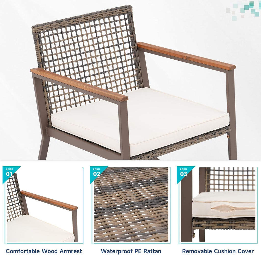 Verano Garden 3 Pieces Rocking Bistro Set, Conversation Bistro Set | Outdoor Chairs and Table Set, Wood Armrest, Soft Cushions, Small Porch Set, Balcony Set, Garden, Patio, Yard, Mix Brown