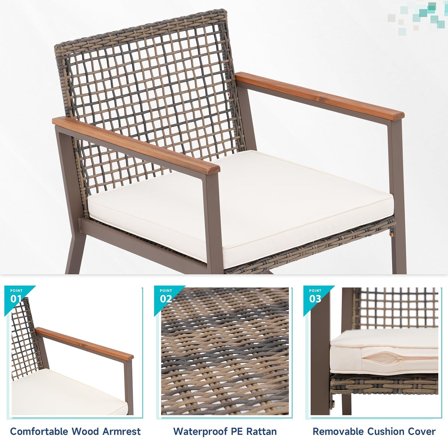 Verano Garden 3 Pieces Rocking Bistro Set, Conversation Bistro Set | Outdoor Chairs and Table Set, Wood Armrest, Soft Cushions, Small Porch Set, Balcony Set, Garden, Patio, Yard, Mix Brown