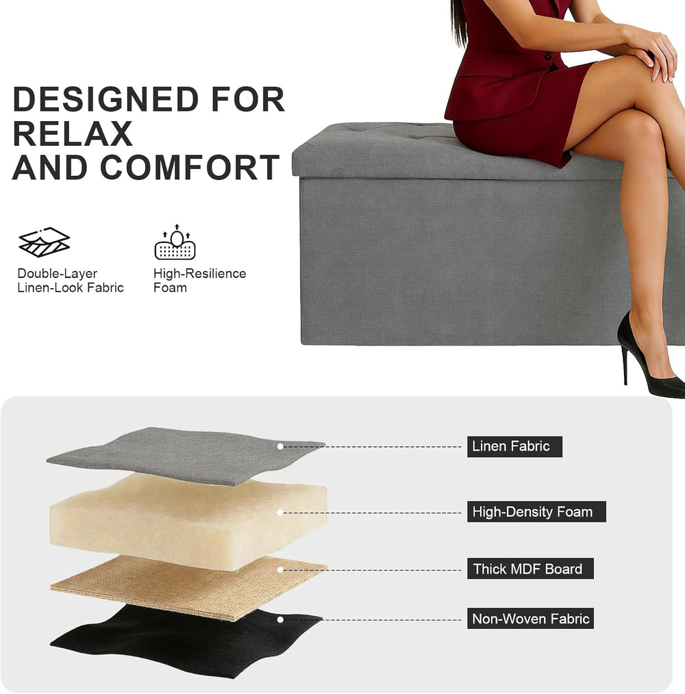 43 Inch Foldable Storage Ottoman Bench,with 35 Gallon Hidden Storage,Folding ...
