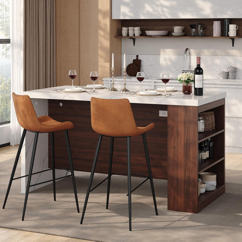 61" Kitchen Island Table with Storage, Counter Height Dining Table, Waln...