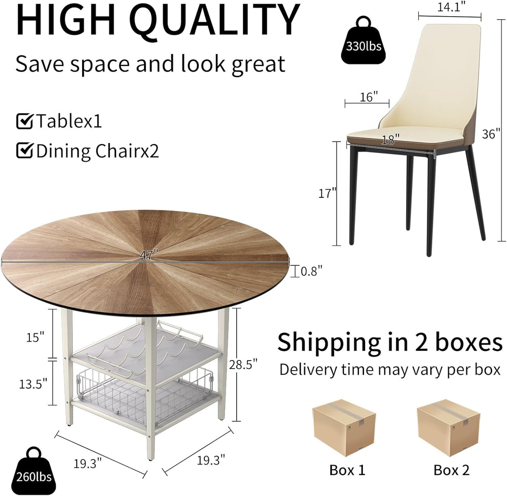 VFK 47'' Round Dining Table Set for 4-6, Farmhouse Kitchen Table with...